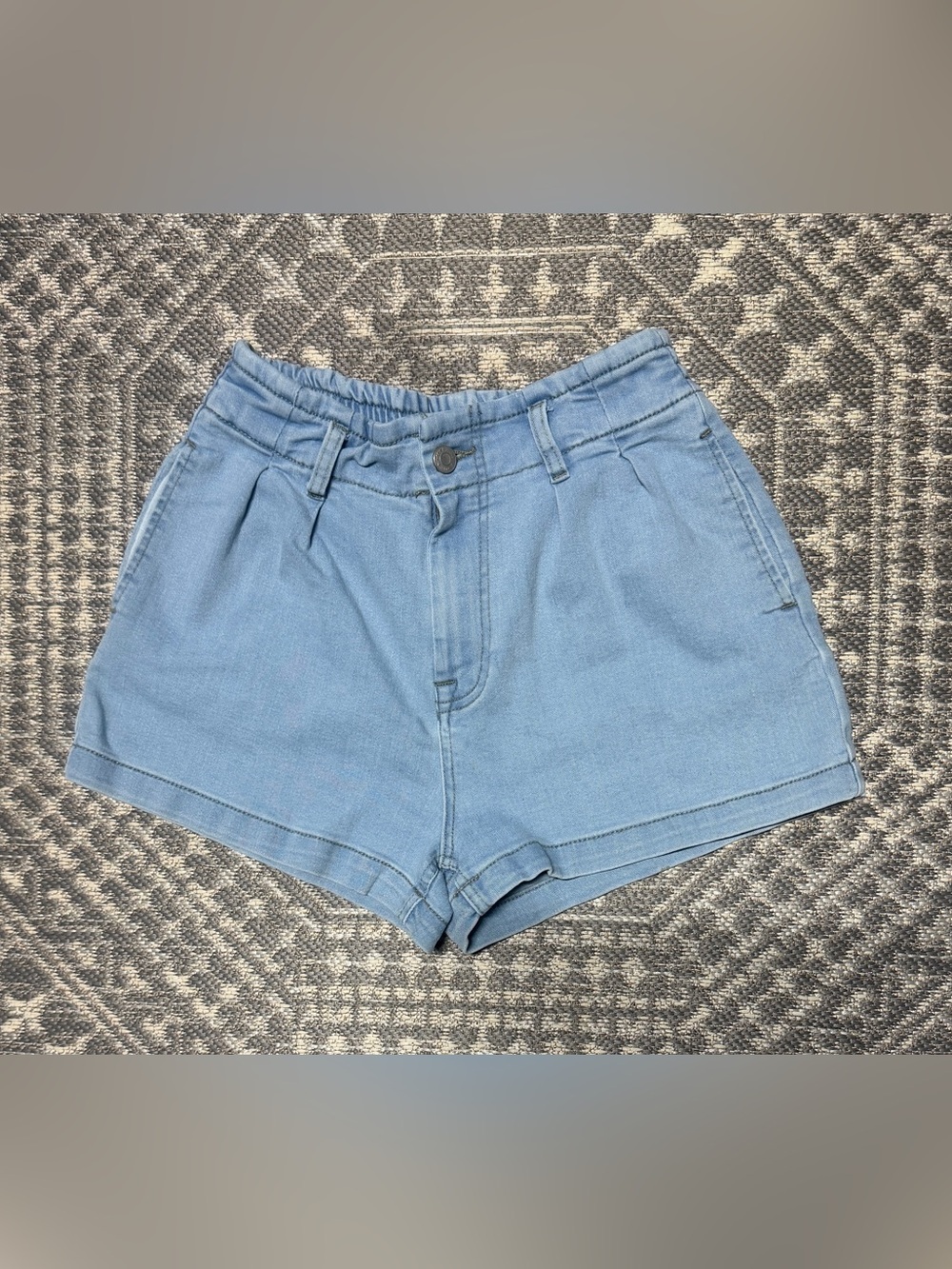 Papaya Light Wash Elastic-Back high-rise Denim Shorts